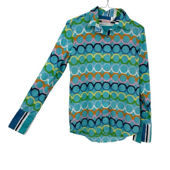 Tizzie Button Up Shirt Colorful Circles Print Cotton Long Sleeve Top - Picture 3 of 7